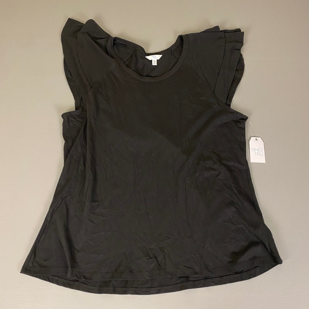 Time and Tru Tank Top Women's Plus Size XXL (20) Black‎ Flutter Sleeve T NWT